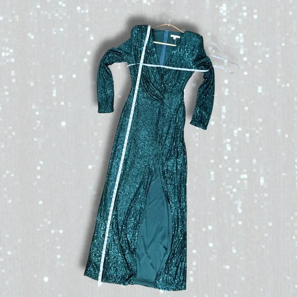 ✨ Ricarica Emerald Green Sequin Long Sleeve Maxi Gown - Size M - Picture 4 of 7
